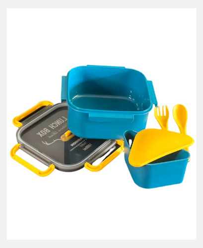 Lunchera Vianda Termica Camping Viajes Con Cubiertos Plastic Azul