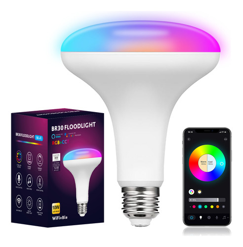 Focos Led Inteligentes Wifi Rgb Alexa Google Siri 12w E27 Br30 Control Por Voz Ajustable Brillo 2700-6500k Multicolor 2.4ghz Luz Rgbcw Smart Bulb Foco Bluetooth Bombillas