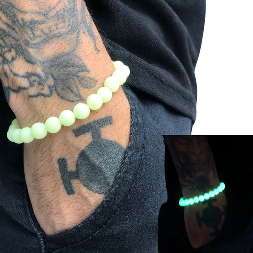 Pulseira Bolinha Pedra Brilha No Escuro Fluorescente Comprimento 18 Cm Cor Verde-claro Diâmetro 18 Cm