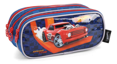 Estojo Tecido - Hot Wheels 3ziperes Azul - Luxcel