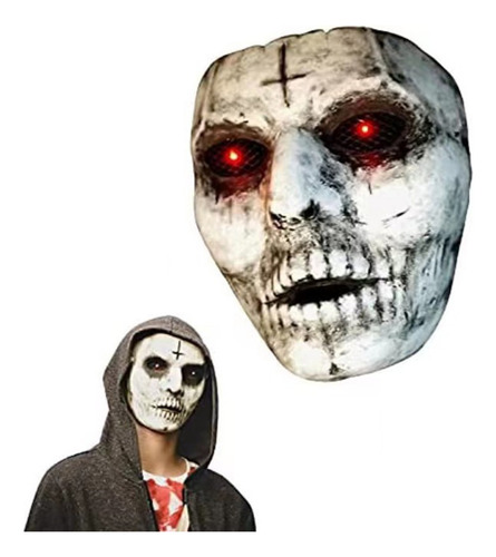 Máscara Assustadora De Halloween Vermelha Com Led Brilhante
