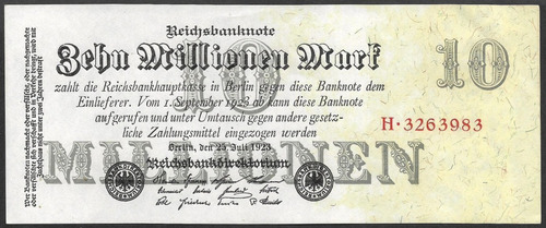 Grr-billete Alemania 10 Millones Marcos 1923, Hiperinflación