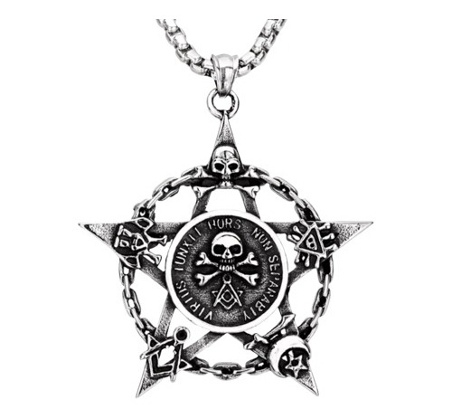 Collar Pentagrama Calavera, Acero Inoxidable, Hombre