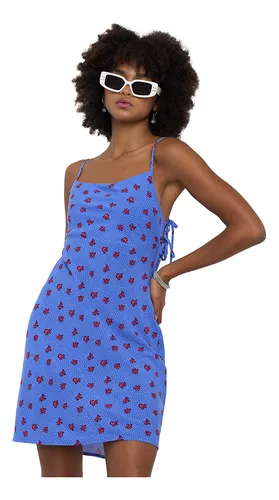 comprar Vestido Mujer Corto Amarras Laterales Print Azul Corona