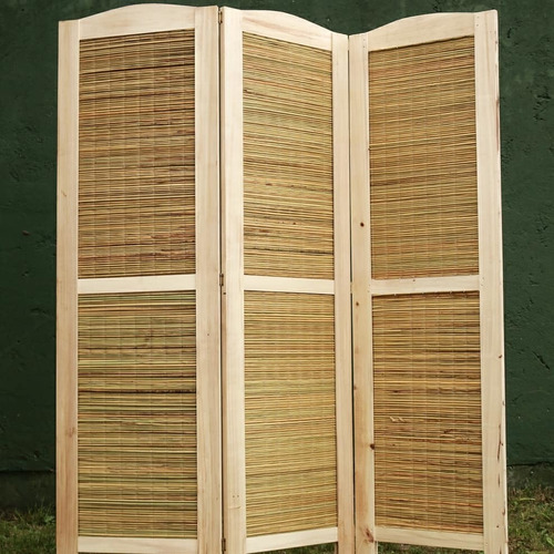 Imagen 3 de 3 de Biombo De Madera Y Junco X 3 Hojas