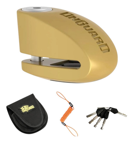 Candado De Disco Onguard 8265 Perno 10mm Con Alarma P/ Moto Color Dorado