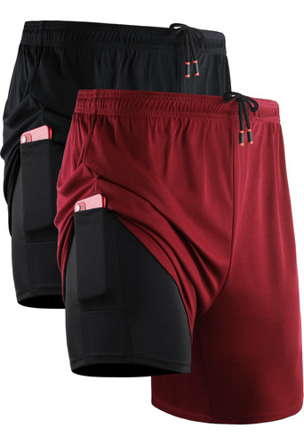 Pantalones Cortos Neleus Dry Fit 2 En 1 Para Correr Con Forr