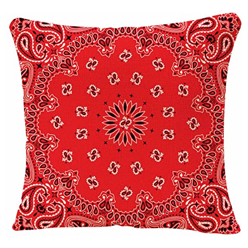 Fundas De Almohada Rojas Estampado De Bandana Occidenta...