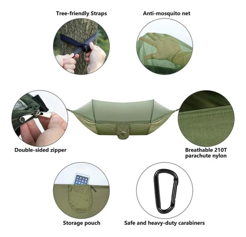 X2 Hamaca Nailon Con Mosquitero, Ideal Para Camping Y Jardín Variedad Hamaca
