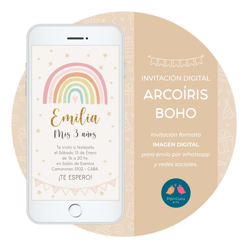 Invitación Digital Imagen - Arcoíris Boho