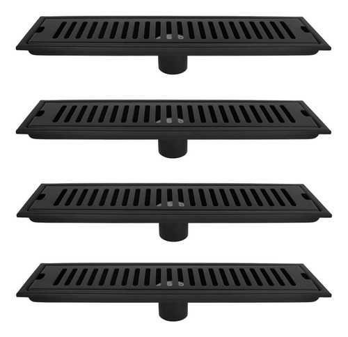 Set 4 Coladeras Lineales Anti-insectos 40x10 Negra Mate Inox