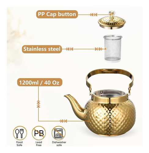 Tetera De Acero Inoxidable Con Infusor De 1,2 L, Tetera Con