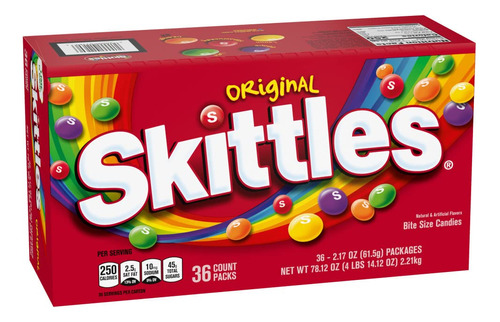 Caramelos Skittles Originales, Empaques Individuales De 2.17