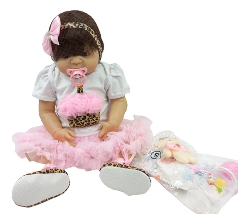 Muñeca Bebe Reborn Silicona Entera 55cm Con Tutu Y Conejo