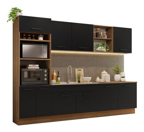Armário Cozinha Completa Madesa 310cm Rustic/preto Agata 02