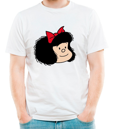 Imagen 2 de 6 de Remera Blanca Mafalda Moño Modal Premium Hombre Mujer Niños