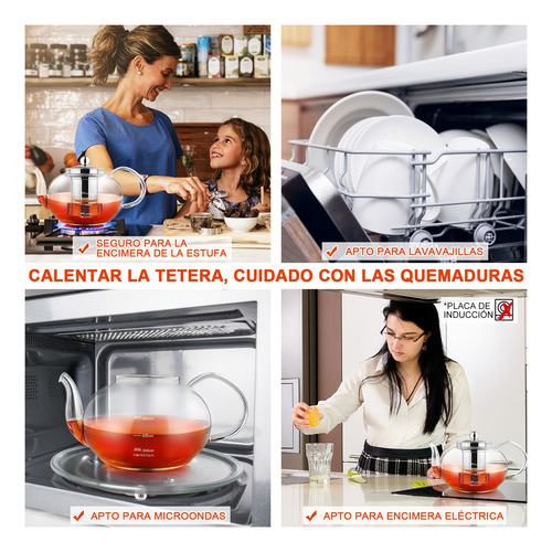 Juego Vidrio Tetera De Té O Café Con 4 Tazas Y Filtro 1200ml
