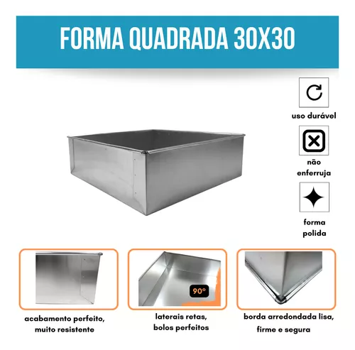 Forma De Bolo Alta Quadrada Alumínio Grande 30x30