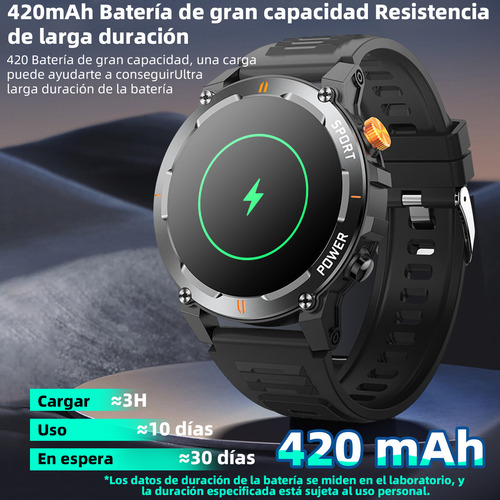 Reloj Inteligente Para Deportes Al Aire Libre De 1,52" Con Linterna, Capaz De Medir Frecuencia Cardíaca, Presión Arterial, Oxígeno En Sangre, Sueño, Clima Y Recibir Información De Redes Sociales, Neg