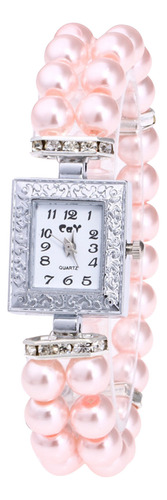 Reloj De Cuarzo W Con Pulsera Rectangular De Perlas De Imita