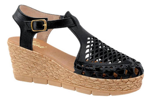 Sandalias Mujer Piel Casual Negras Plataforma Tacón M2486