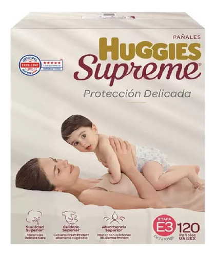 Huggies Supreme Pañales Etapa 3 Unisex 120 Pzas