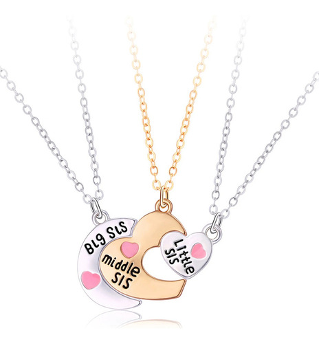 V Set 3 Collares Para Hermanas Dije Corazón Big Middle