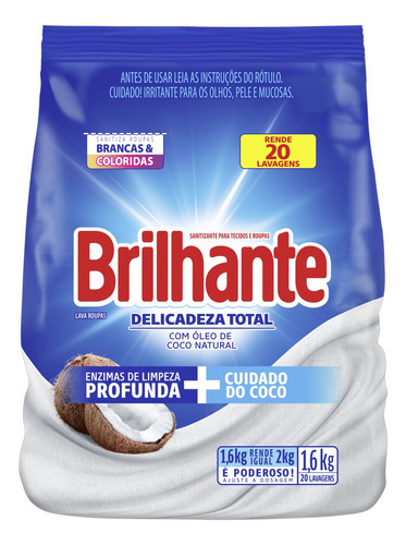 Sabão em pó Brilhante Delicadeza Total Roupas Brancas e Coloridas antibacterial pacote 1.6 kg