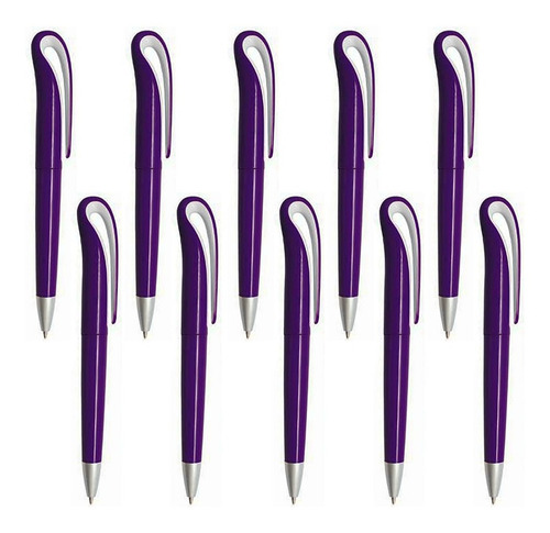 Paquete 10 Bolígrafo Plástico De Color Y Mecanismo Retráctil Exterior Morado