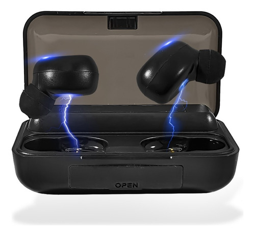 Auriculares F9-5 Inalámbricos Bluetooth Powerbank - Otec Color Negro Luz Azul Marino