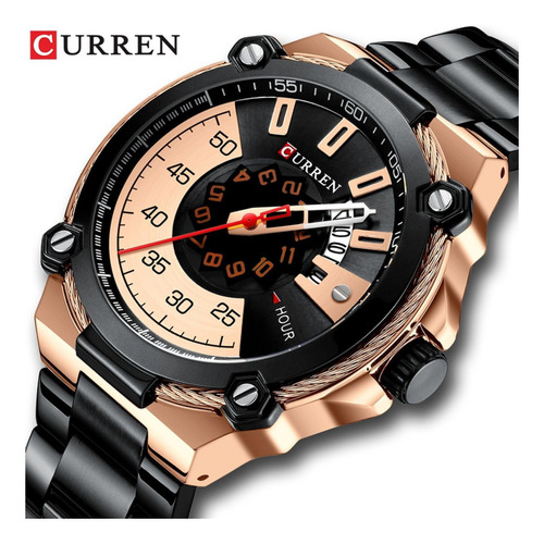 Reloj de pulsera Curren 8345BKRG de cuerpo color bronce, para hombre, con correa de acero inoxidable color