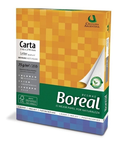 Resma Carta Boreal 75gr Papel Bco  X 1