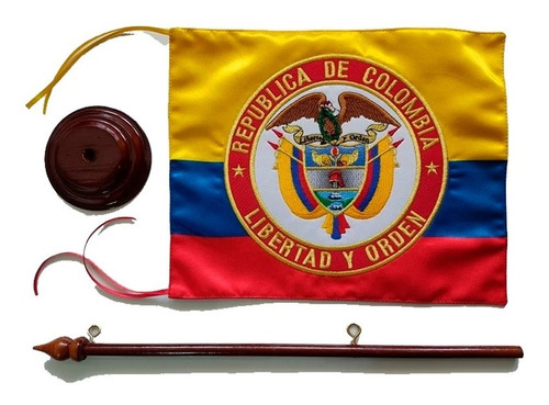 Bandera De Colombia Pequeña Bordada Para Escritorio Con Base