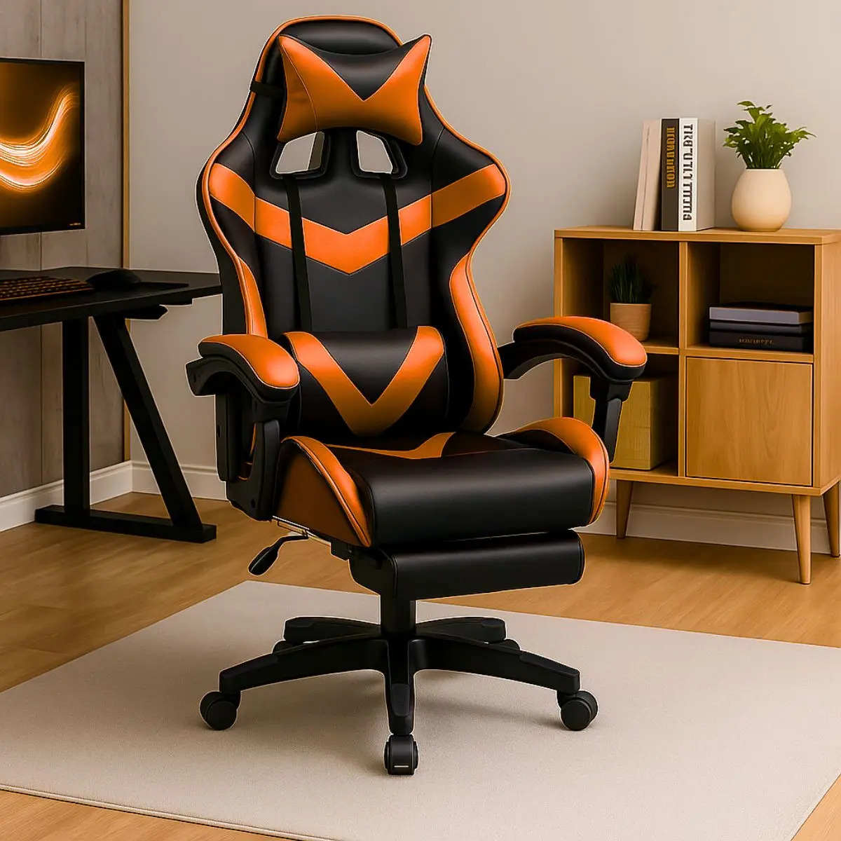 Cadeira De Escritório Gamer Nitro Ergonômica Estofado Couro Sintético Reclinável Altura Ajustável...