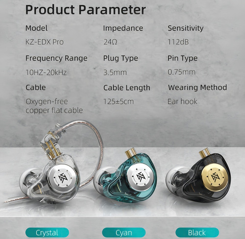 Fone Ouvido In-ear Kz Edx Pro Com Mic Plug 3.5mm Cristal