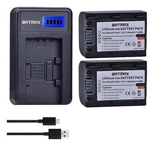 Batmax 2packs Np Fh50 Batería Lcd Cargador Usb Para So...