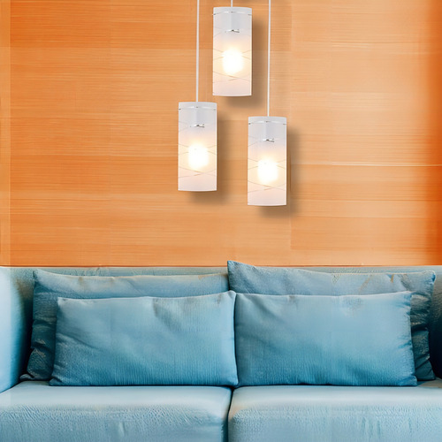 Pendente Teto Triplo Sala Jantar Lustre de Vidro LED 45W First Gelo 3 Lâmpadas E-27 Aço 127/220V LLUMM Bronzearte