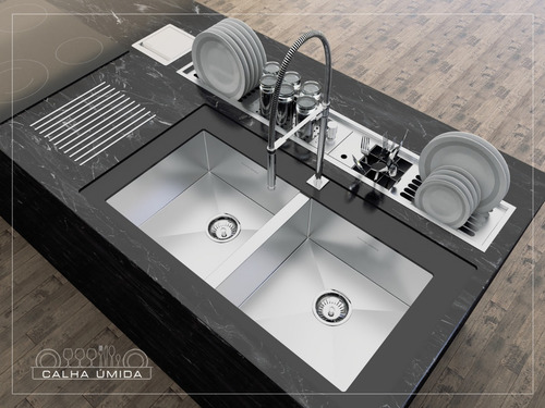 Cuba Dupla Inox Quadrada Gourmet Com Válvula 800 X 400