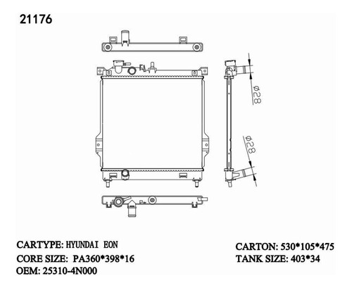 Radiador Hyundai: Eon (m/t) Alumet (360 X 398 X 16) 253104n0