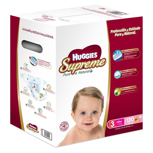 Huggies Supreme Pañales Etapa 3 Niña 120 Piezas