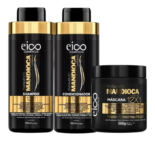 Eico Mandioca Kit Shampoo Condicionador 450ml + Máscara 500g