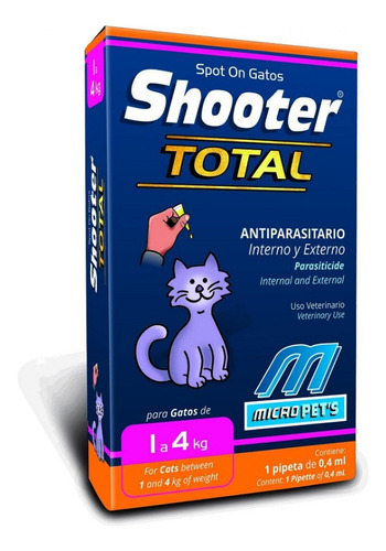 Pipeta Antipulgas Shooter Total Interna Externa Gatos 1a4kg