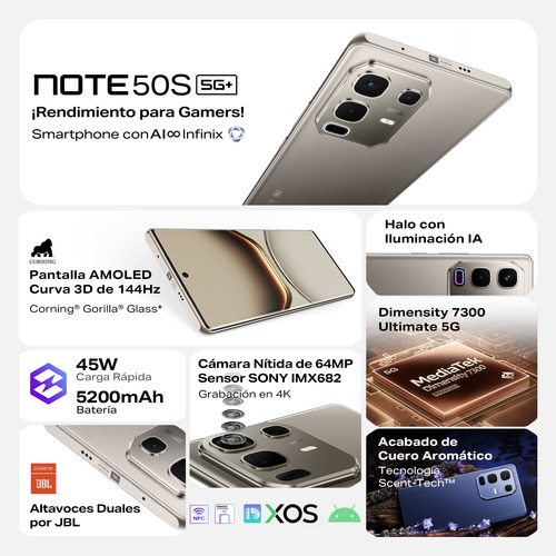 Celular Infinix Note 50s 5g Ai Phone Pantalla 3d Curvada Ultra Delgada 256gb Rom 8gb Ram Rojo 6.78 144hz Amoled 5200mah Carga Rápida 45w Ip64