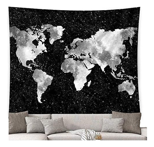 Starry World Map Tapestry/vintage Black & White Abstrac...