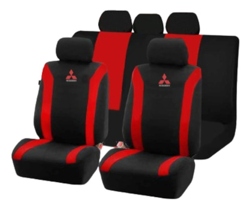 Funda Cubreasiento Tela Negro Rojo Bordado Logo Mitsubishi