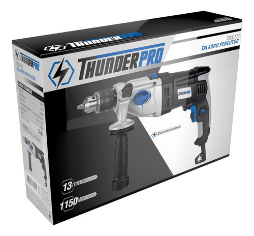 Imagen 2 de 6 de Taladro Percutor 13mm 1150w 2 Vel Mec Thunderpro Tr00175