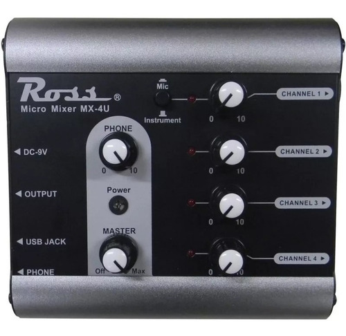 Micro Mixer Ross 4 Canales 1mic+3 Instr Usb Mx-4u