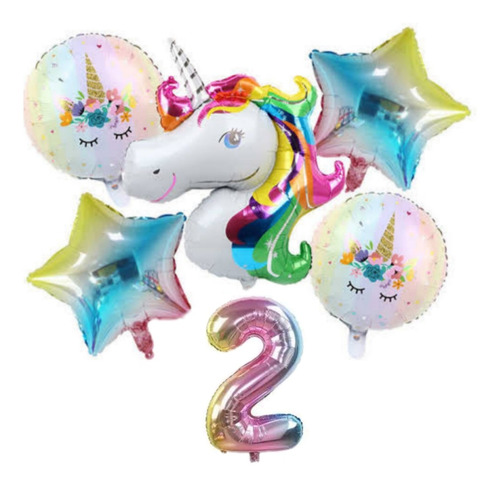 Unicornio Globo Metálico Set 6 Piezas Fiesta  Decoración