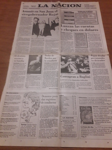 Tapa Diario La Nación 18 11 1992 San Juan Rojas Baglini 