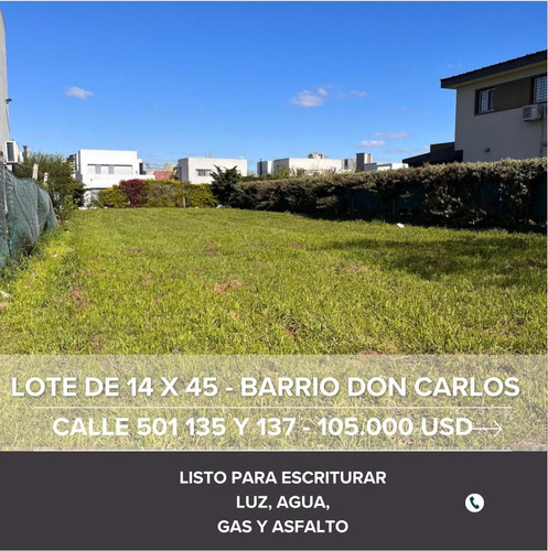 Venta Lote En Barrio Don Carlos, José Hernandez, La Plata